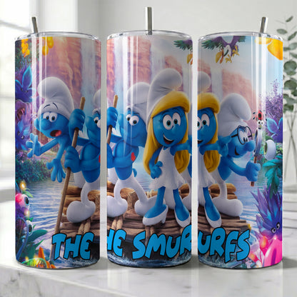 The Smurfs River Rafting Skinny Tumbler - Custom Name (20oz) | Insulated Stainless Steel Travel Cup