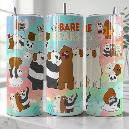 We Bare Bears Pastel Collage Skinny Tumbler - Custom Name (20oz) | Insulated Stainless Steel Travel Cup