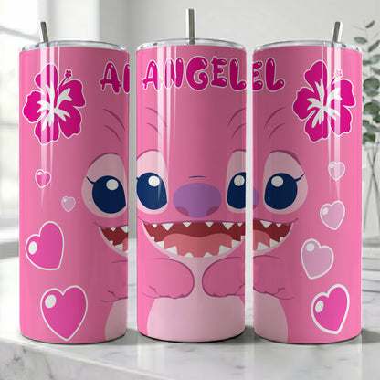 Angel Pink Hearts Skinny Tumbler - Custom Name (20oz) | Insulated Stainless Steel Travel Cup
