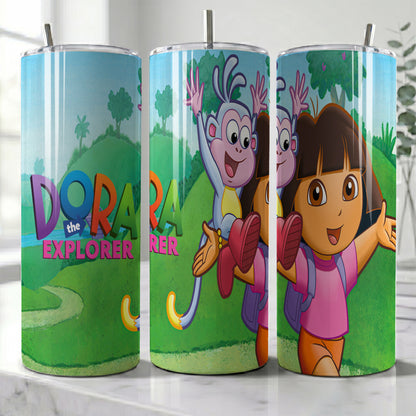 Dora & Boots Adventure Skinny Tumbler - Custom Name (20oz) | Insulated Stainless Steel Travel Cup