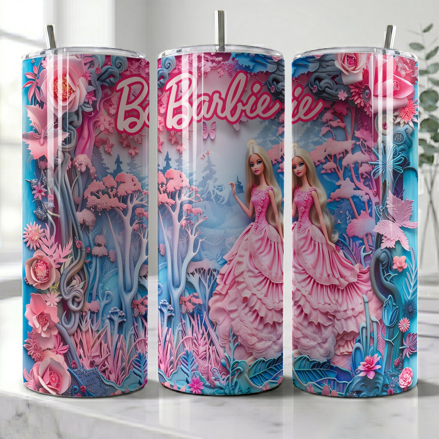 Barbie Butterfly Glow Skinny Tumbler - Custom Name (20oz) | Insulated Stainless Steel Travel Cup