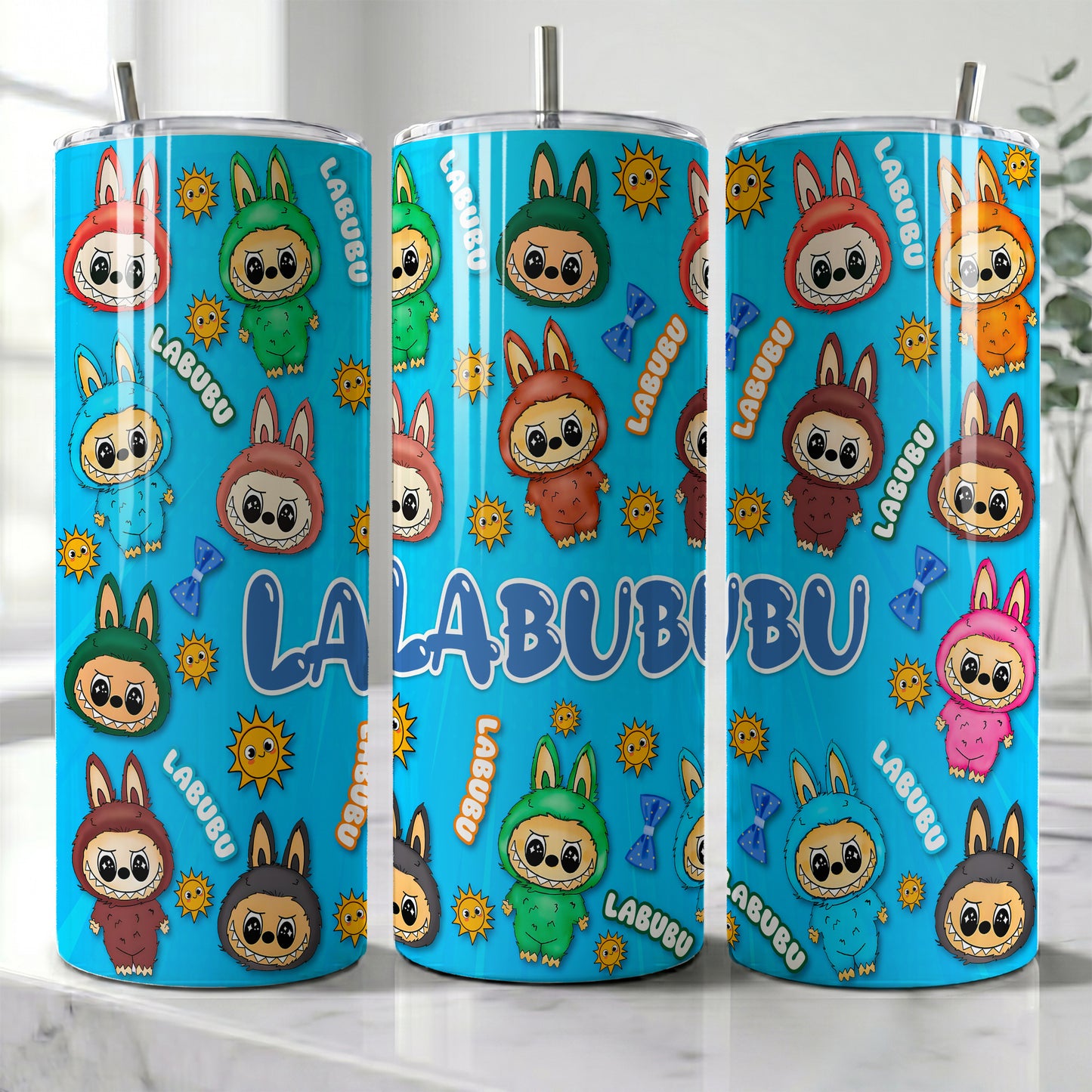Labubu Monsters Blue Sunshine Skinny Tumbler - Custom Name (20oz) | Insulated Stainless Steel Travel Cup