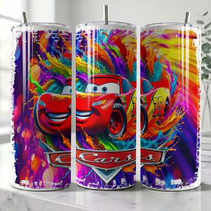 Lightning McQueen Cars Color Splash Skinny Tumbler - Custom Name (20oz) | Insulated Stainless Steel Travel Cup