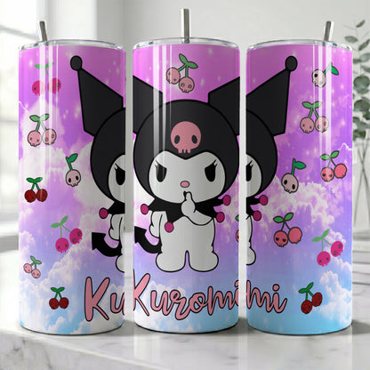 Kuromi Purple Clouds Skinny Tumbler - Custom Name (20oz) | Insulated Stainless Steel Travel Cup