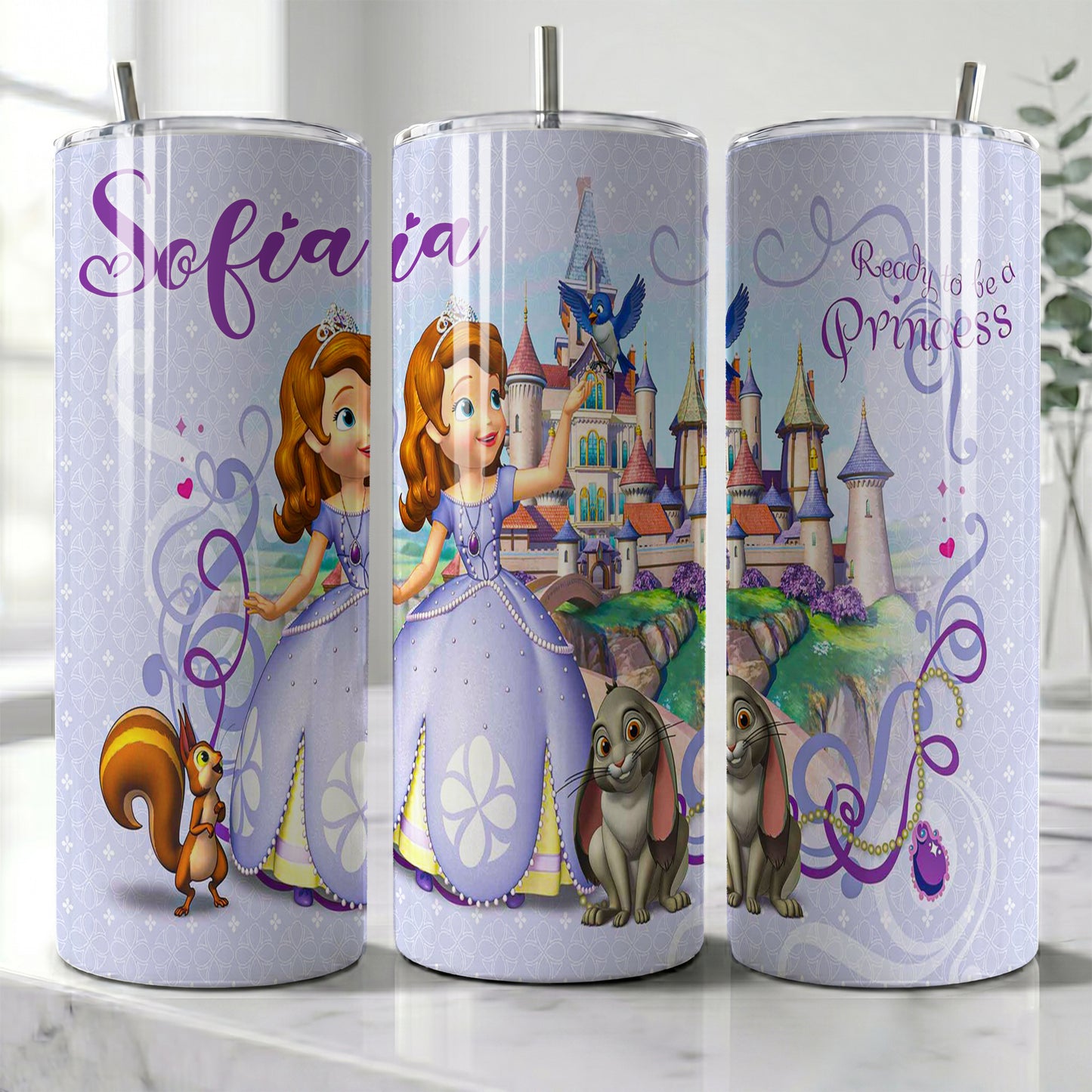 Sofia the First Castle Skinny Tumbler - Custom Name (20oz) | Insulated Stainless Steel Travel Cup