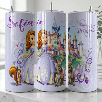 Sofia the First Castle Skinny Tumbler - Custom Name (20oz) | Insulated Stainless Steel Travel Cup