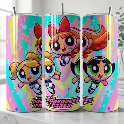 Powerpuff Girls Action Skinny Tumbler - Custom Name (20oz) | Insulated Stainless Steel Travel Cup