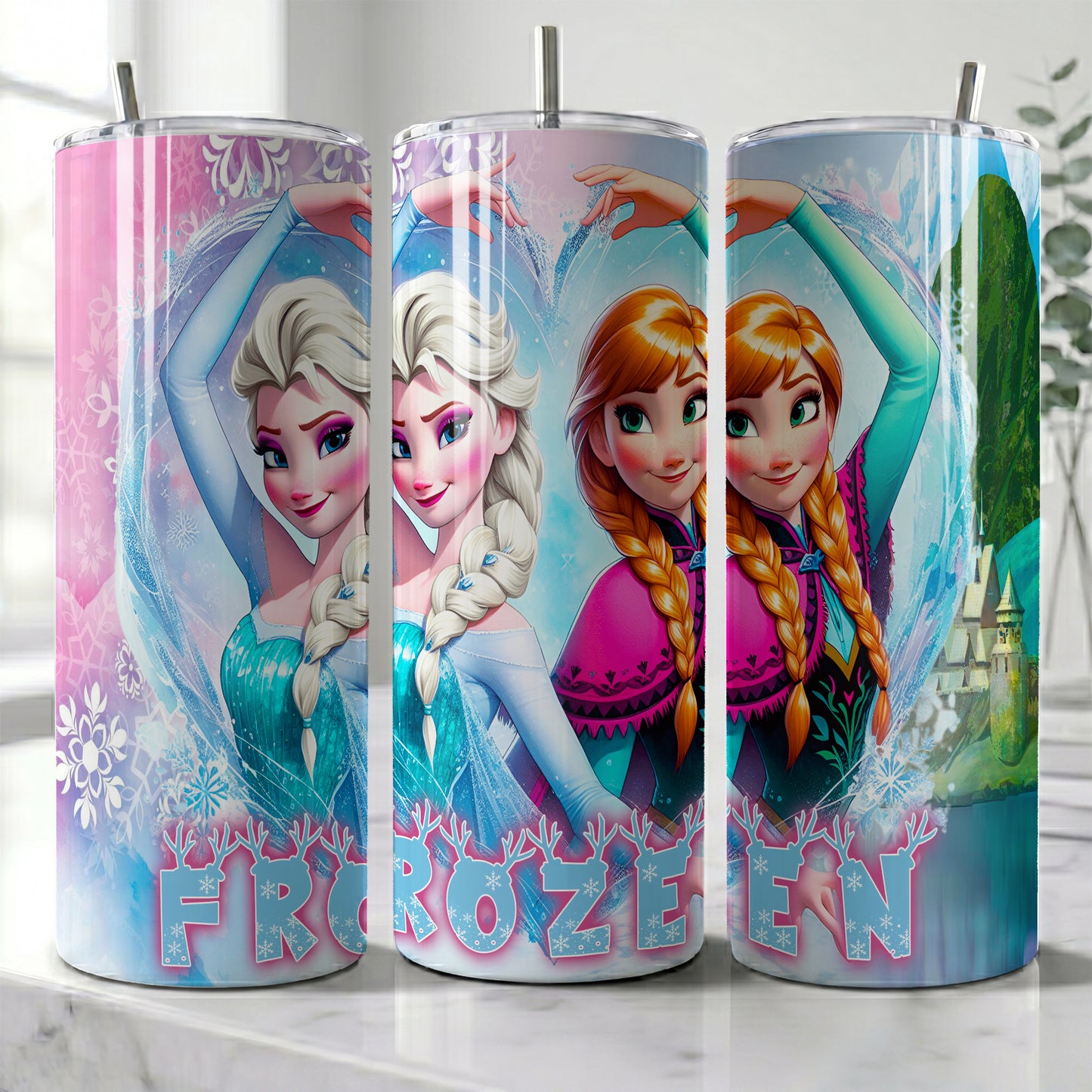 Anna & Elsa Frozen Sisters Skinny Tumbler - Custom Name (20oz) | Insulated Stainless Steel Travel Cup