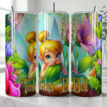 Tinker Bell Magical Fairy Forest Skinny Tumbler - Custom Name (20oz) | Insulated Stainless Steel Travel Cup