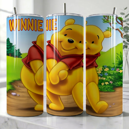Winnie the Pooh Forest Path Skinny Tumbler - Custom Name (20oz) | Insulated Stainless Steel Travel Cup