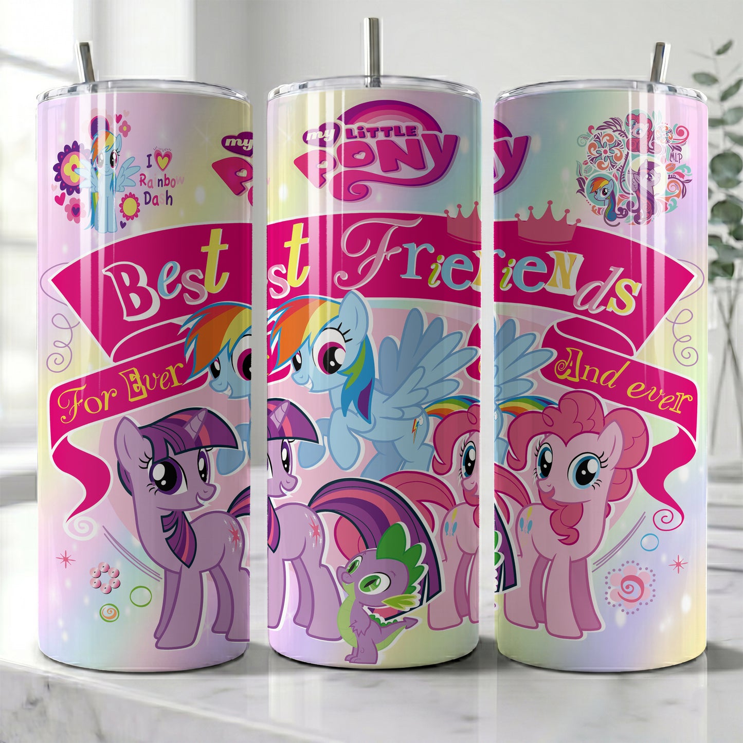My Little Pony Best Friends Skinny Tumbler - Custom Name (20oz) | Insulated Stainless Steel Travel Cup