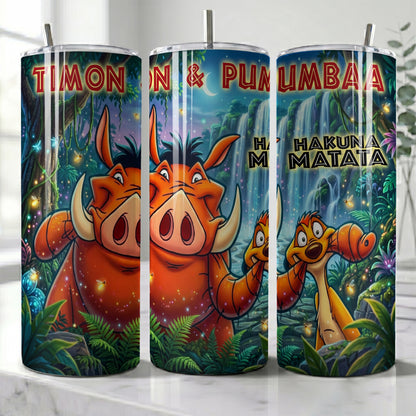 Timon & Pumbaa Hakuna Matata Skinny Tumbler - Custom Name (20oz) | Insulated Stainless Steel Travel Cup