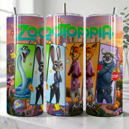 Zootopia City Skyline Panels Skinny Tumbler - Custom Name (20oz) | Insulated Stainless Steel Travel Cup