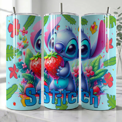 Stitch Giant Strawberry Skinny Tumbler - Custom Name (20oz) | Insulated Stainless Steel Travel Cup