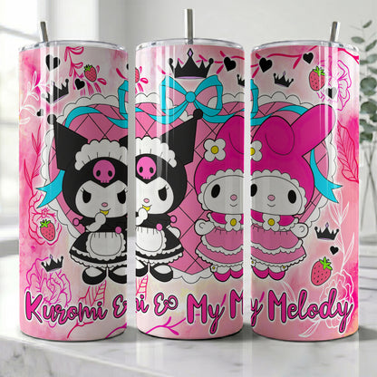 Kuromi & My Melody Maid Cafe Skinny Tumbler - Custom Name (20oz) | Insulated Stainless Steel Travel Cup