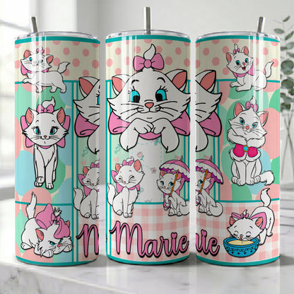Marie Aristocats Pink Bow Skinny Tumbler - Custom Name (20oz) | Insulated Stainless Steel Travel Cup