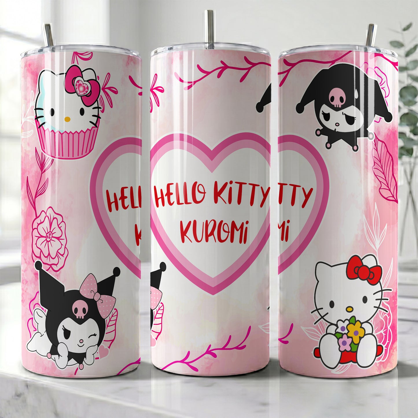 Hello Kitty & Kuromi Besties Skinny Tumbler - Custom Name (20oz) | Insulated Stainless Steel Travel Cup