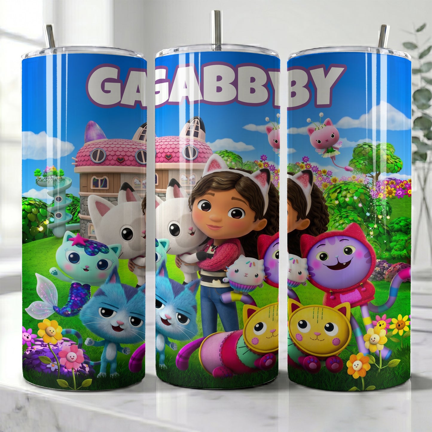 Gabby's Dollhouse Friends Skinny Tumbler - Custom Name (20oz) | Insulated Stainless Steel Travel Cup