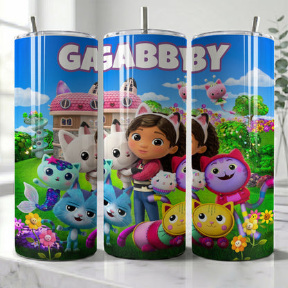 Gabby's Dollhouse Friends Skinny Tumbler - Custom Name (20oz) | Insulated Stainless Steel Travel Cup