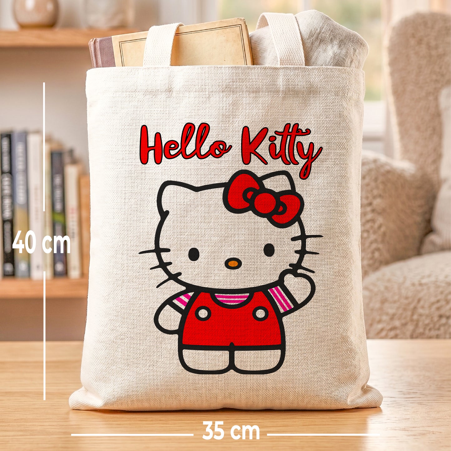Hello Kitty Linen Tote Bag - Custom Name (35x45cm) | Eco-Friendly Lightweight Shopping & Everyday Carrier
