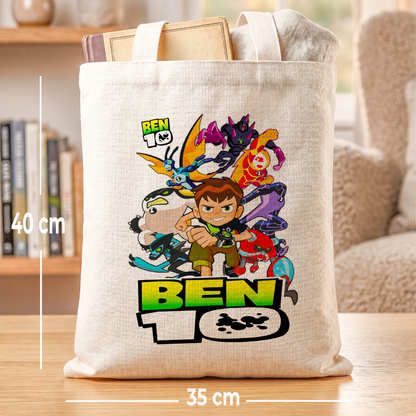 Ben 10 Alien Force Linen Tote Bag - Custom Name (35x45cm) | Eco-Friendly Lightweight Shopping & Everyday Carrier