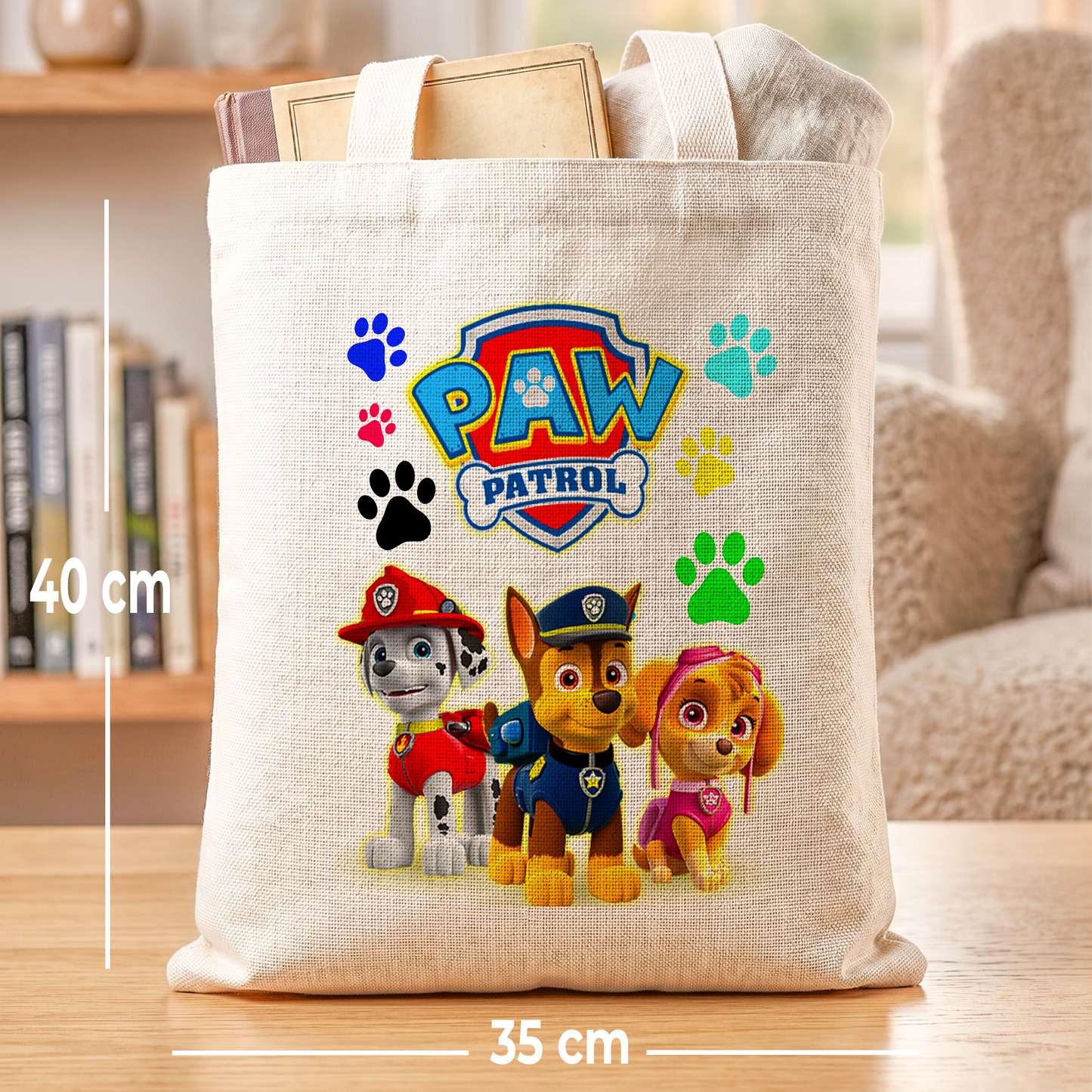 Paw Patrol Rescue Pups Linen Tote Bag - Custom Name (35x45cm) | Eco-Friendly Lightweight Shopping & Everyday Carrier