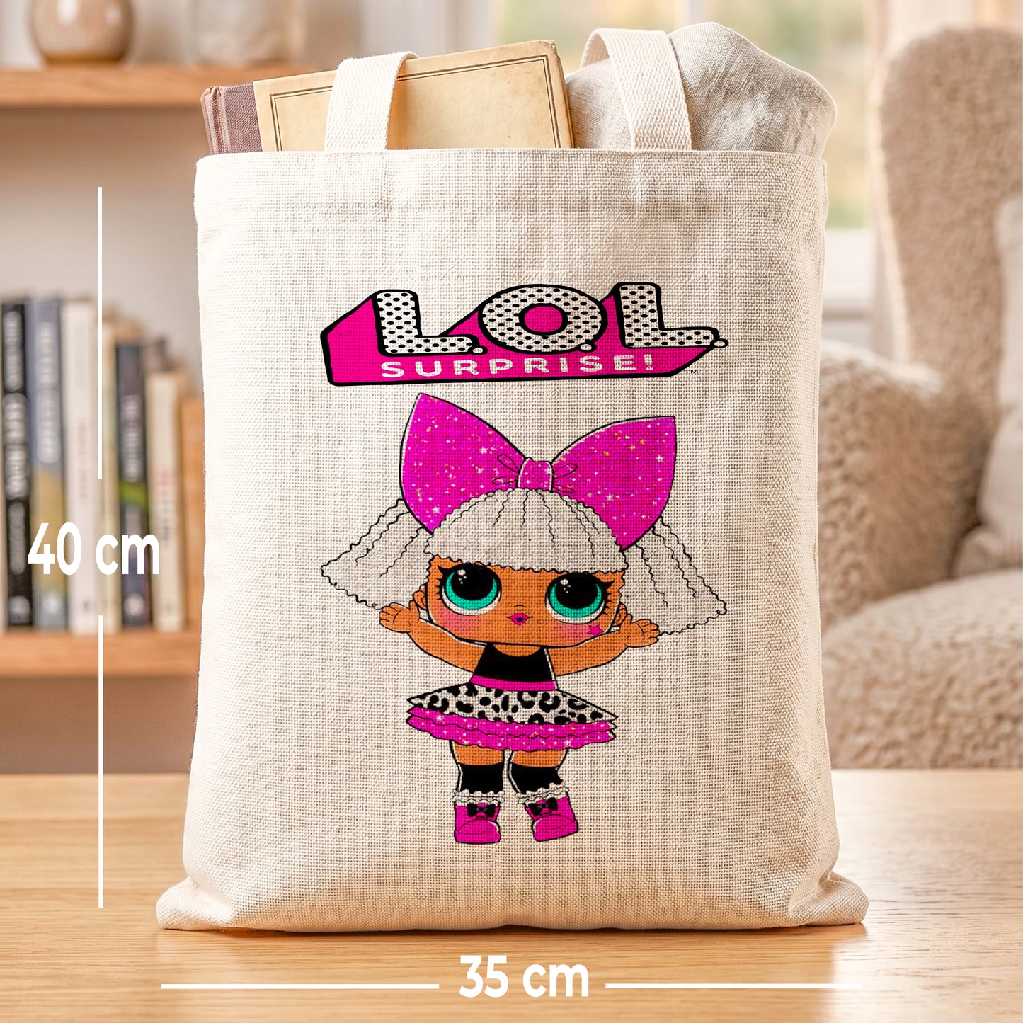 LOL Surprise Doll Linen Tote Bag - Custom Name (35x45cm) | Eco-Friendly Lightweight Shopping & Everyday Carrier