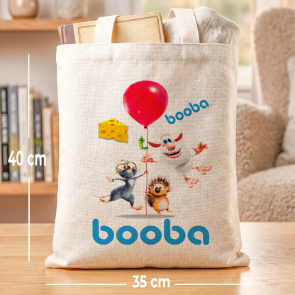 Booba Cartoon Linen Tote Bag - Custom Name (35x45cm) | Eco-Friendly Lightweight Shopping & Everyday Carrier
