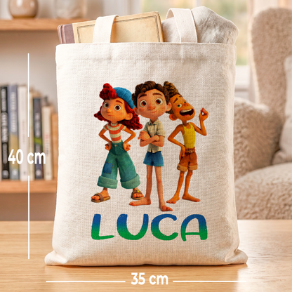 Luca Movie Linen Tote Bag - Custom Name (35x45cm) | Eco-Friendly Lightweight Shopping & Everyday Carrier