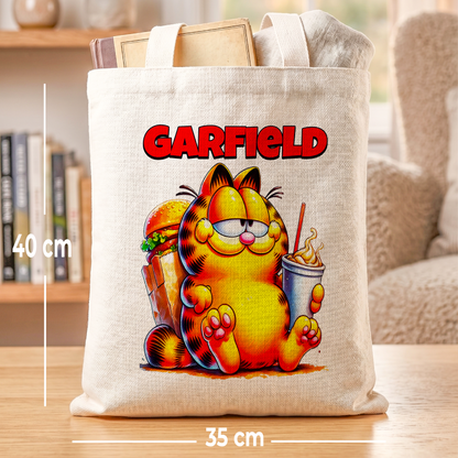 Garfield Comic Cat Linen Tote Bag - Custom Name (35x45cm) | Eco-Friendly Lightweight Shopping & Everyday Carrier
