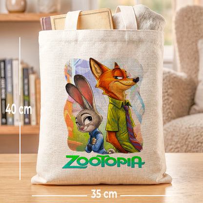 Zootopia Judy & Nick Linen Tote Bag - Custom Name (35x45cm) | Eco-Friendly Lightweight Shopping & Everyday Carrier