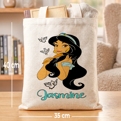 Princess Jasmine Linen Tote Bag - Custom Name (35x45cm) | Eco-Friendly Lightweight Shopping & Everyday Carrier