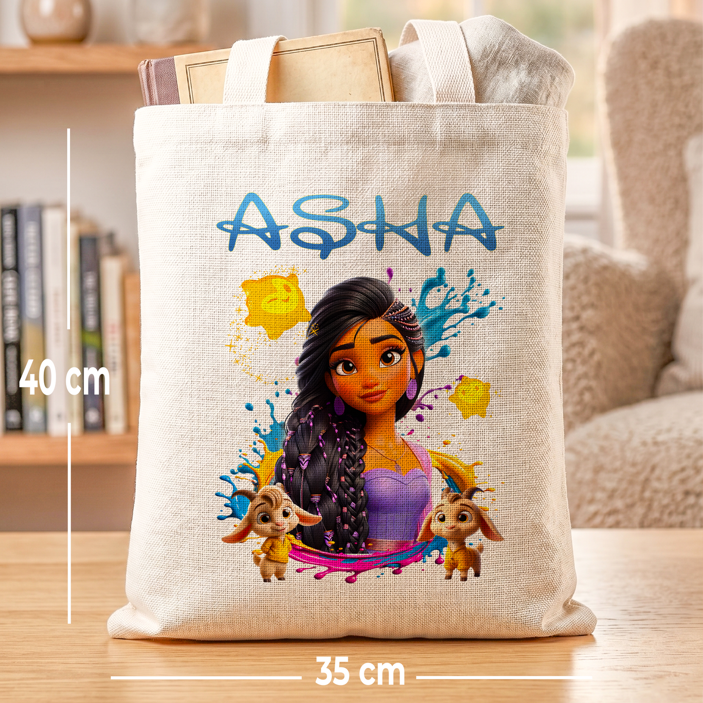 Asha & Star Linen Tote Bag - Custom Name (35x45cm) | Eco-Friendly Lightweight Shopping & Everyday Carrier