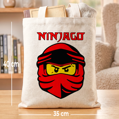 Ninjago Red Ninja Linen Tote Bag - Custom Name (35x45cm) | Eco-Friendly Lightweight Shopping & Everyday Carrier
