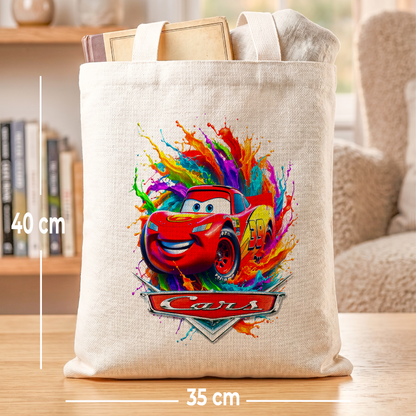 Cars Lightning McQueen Linen Tote Bag - Custom Name (35x45cm) | Eco-Friendly Lightweight Shopping & Everyday Carrier