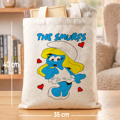 Smurfette The Smurfs Linen Tote Bag - Custom Name (35x45cm) | Eco-Friendly Lightweight Shopping & Everyday Carrier