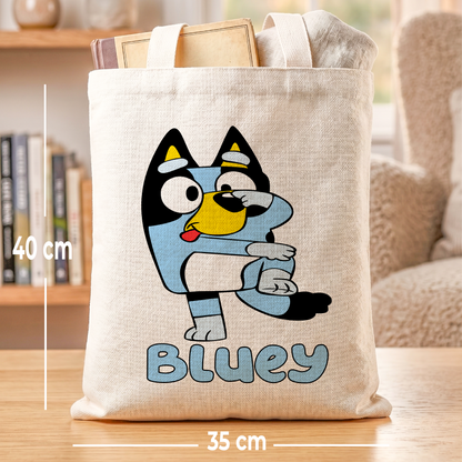 Bluey Dog Linen Tote Bag - Custom Name (35x45cm) | Eco-Friendly Lightweight Shopping & Everyday Carrier