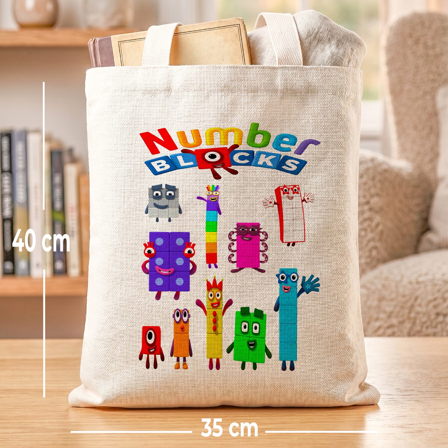 Numberblocks Educational Linen Tote Bag - Custom Name (35x45cm) | Eco-Friendly Lightweight Shopping & Everyday Carrier