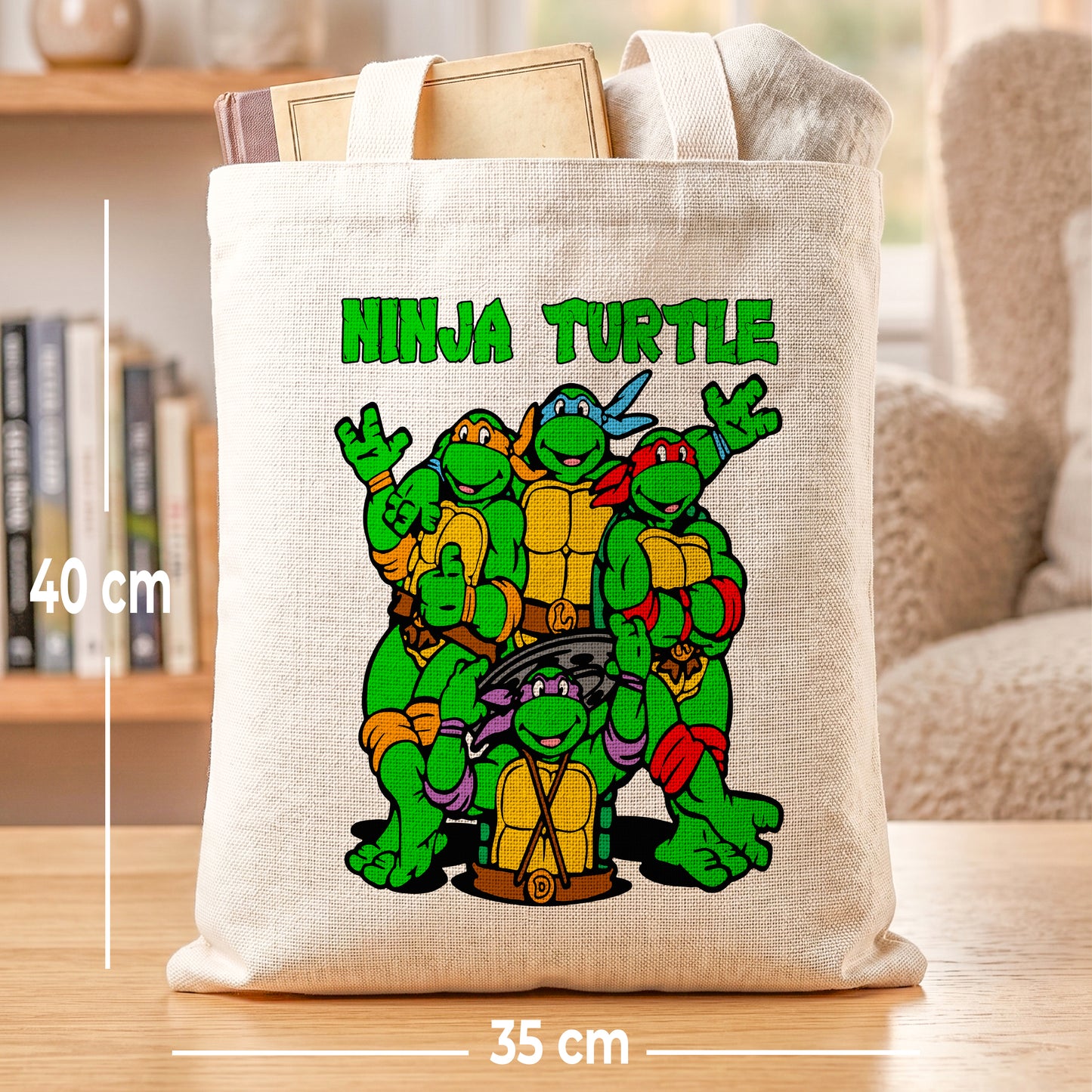 Teenage Mutant Ninja Turtles Linen Tote Bag - Custom Name (35x45cm) | Eco-Friendly Lightweight Shopping & Everyday Carrier