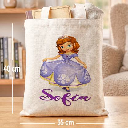 Princess Sofia Linen Tote Bag - Custom Name (35x45cm) | Eco-Friendly Lightweight Shopping & Everyday Carrier
