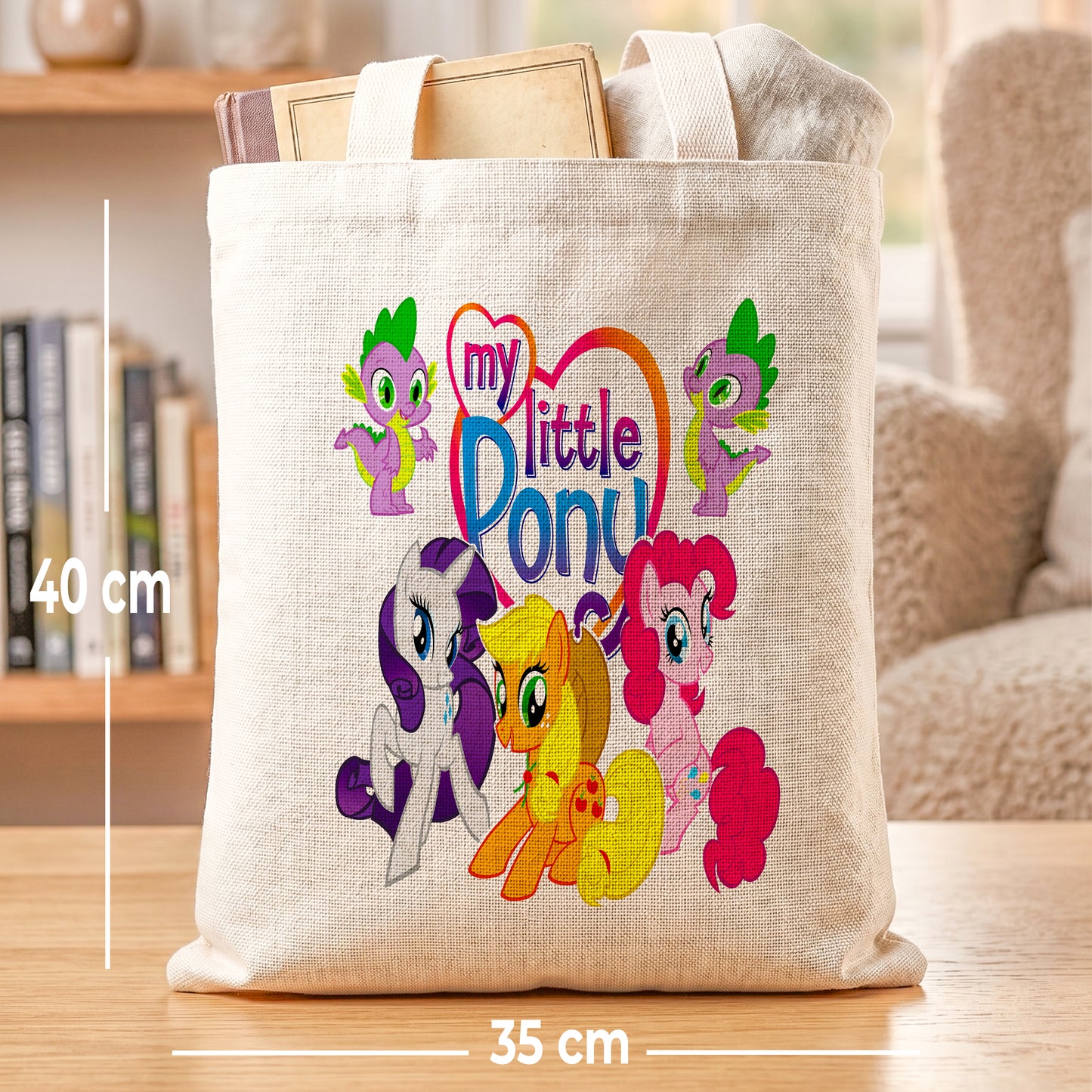 My Little Pony Friends Linen Tote Bag - Custom Name (35x45cm) | Eco-Friendly Lightweight Shopping & Everyday Carrier