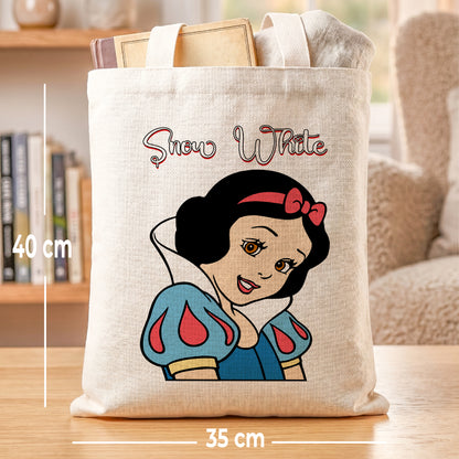 Princess Snow White Linen Tote Bag - Custom Name (35x45cm) | Eco-Friendly Lightweight Shopping & Everyday Carrier