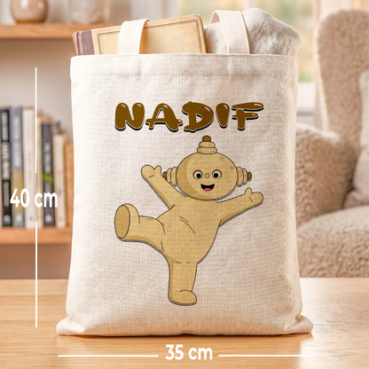 In the Night Garden Makka Pakka Linen Tote Bag - Custom Name (35x45cm) | Eco-Friendly Lightweight Shopping & Everyday Carrier