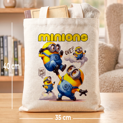 Minions Linen Tote Bag - Custom Name (35x45cm) | Eco-Friendly Lightweight Shopping & Everyday Carrier