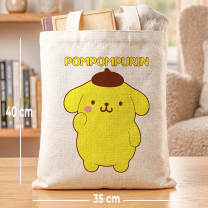Pompompurin Sanrio Linen Tote Bag - Custom Name (35x45cm) | Eco-Friendly Lightweight Shopping & Everyday Carrier