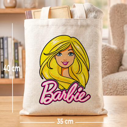 Barbie Glam Linen Tote Bag - Custom Name (35x45cm) | Eco-Friendly Lightweight Shopping & Everyday Carrier