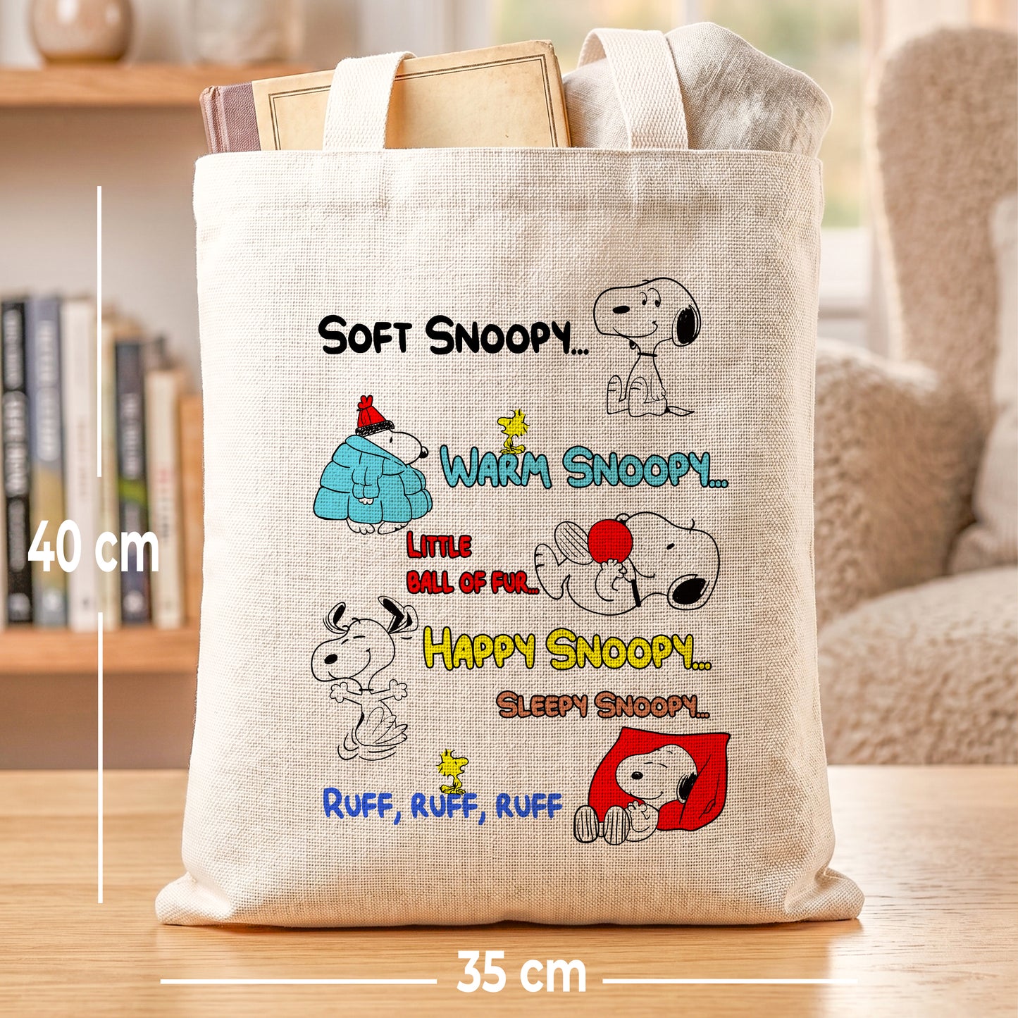 Soft Snoopy Funny Quote Linen Tote Bag - Custom Name (35x45cm) | Eco-Friendly Lightweight Shopping & Everyday Carrier