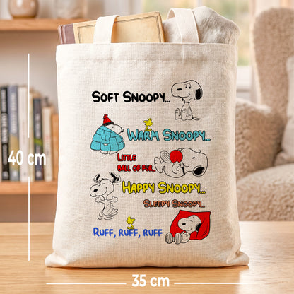 Soft Snoopy Funny Quote Linen Tote Bag - Custom Name (35x45cm) | Eco-Friendly Lightweight Shopping & Everyday Carrier