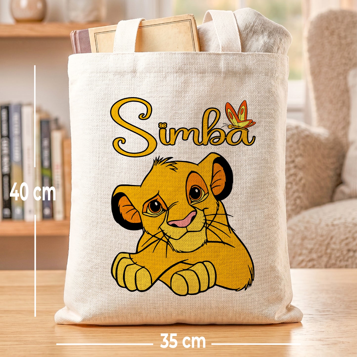 Simba Lion King Linen Tote Bag - Custom Name (35x45cm) | Eco-Friendly Lightweight Shopping & Everyday Carrier