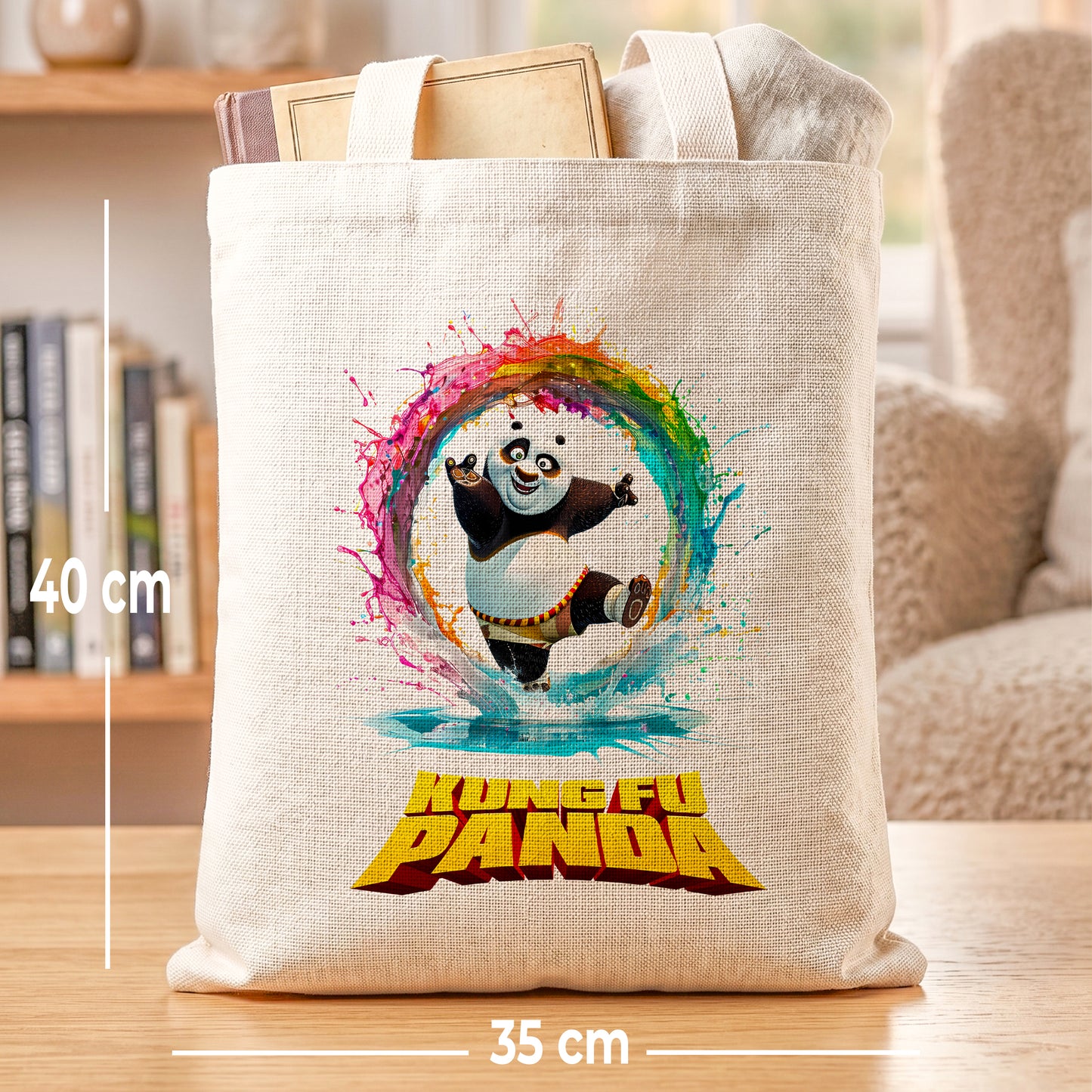 Kung Fu Panda Po Linen Tote Bag - Custom Name (35x45cm) | Eco-Friendly Lightweight Shopping & Everyday Carrier